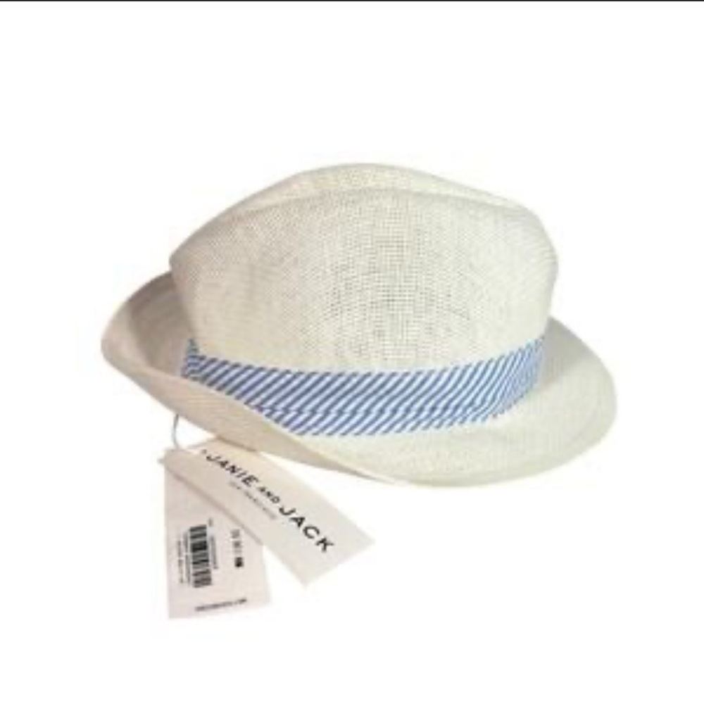 Janie and Jack Cream Bucket Hat with Blue Band